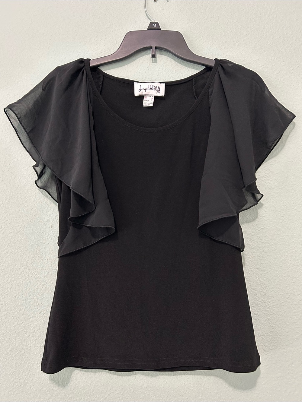 Joseph Ribkoff Black Ruffle Sleeve Knit Top Size 4